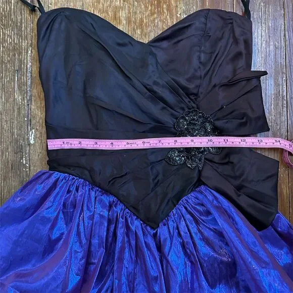 VTG Jessica McClintock x Gunne Sax 1980s Black/Purple Strapless Dress -XS - Picture 5 of 10
